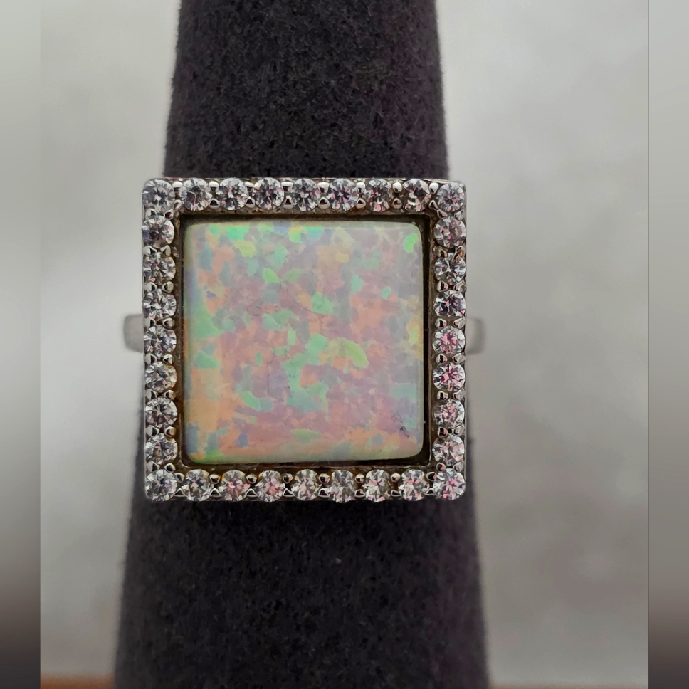 White Opal Topaz Sterling Silver Gemstone Ring 58$